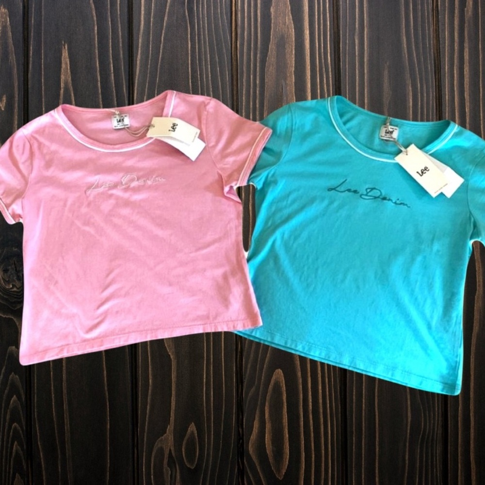 2-PC LEE Denim Cropped Logo Tees NWT